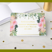 Elegante Roze Bloemen Retirement Party Gold Folie Gastenboek