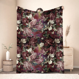 Elegante Roze Bloemen Rood Patroon Fleece Deken