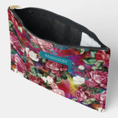 Elegante roze bloemen rood patroon monogram etui (Open)