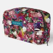 Elegante roze bloemen rood patroon monogram toilettasje (Rechterhoek)