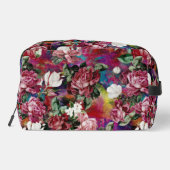 Elegante roze bloemen rood patroon monogram toilettasje (Achterkant)