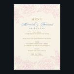 Elegante Roze Bloemen Roos Border Wedding Menu<br><div class="desc">Elegante  geïnspireerde trouwkaarten hebben een roze bloemmotief met stoffig blauw en goudkleurig roos op maat en lichte ivoren achtergrondkleur.</div>
