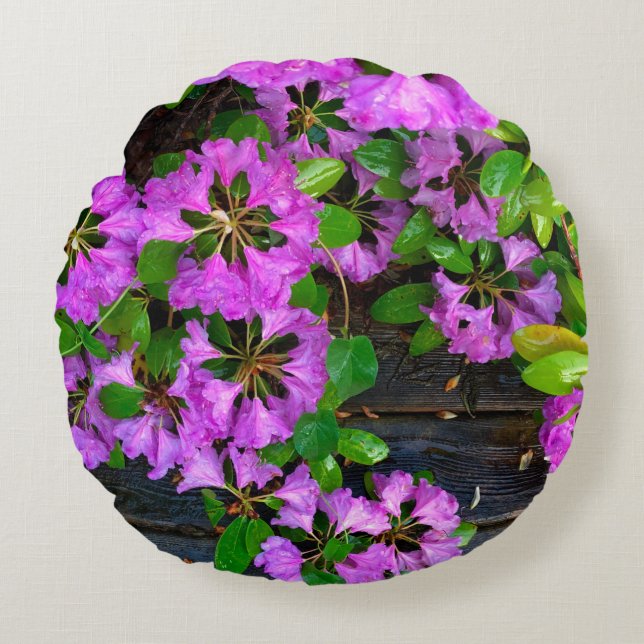 Elegante roze bloemen roze azalea's roze bloemen rond kussen (Voorkant)