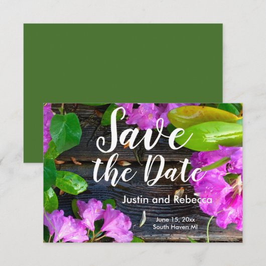 Elegante roze bloemen roze azalea's roze bloemen save the date (Voorkant / Achterkant)