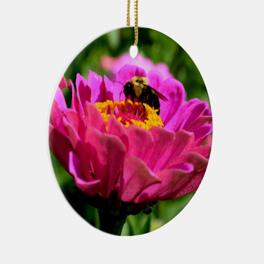Elegante roze bloemen roze bloem schattige hommel  keramisch ornament (Rechts)