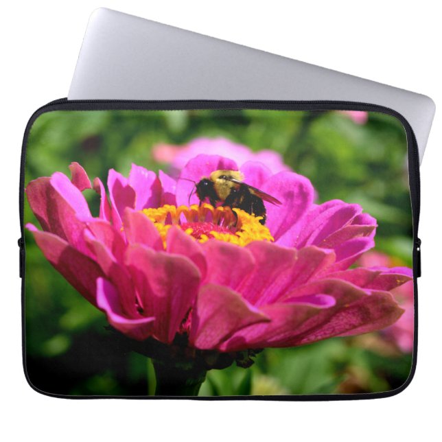 Elegante roze bloemen roze bloem schattige hommel  laptop sleeve (Voorkant)