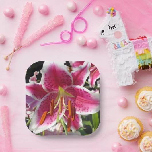 Elegante roze bloemen roze bloem tropische bloem papieren bordje (Feest)