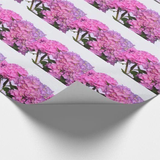 Elegante roze bloemen roze hydraea cadeaupapier (Hoek)
