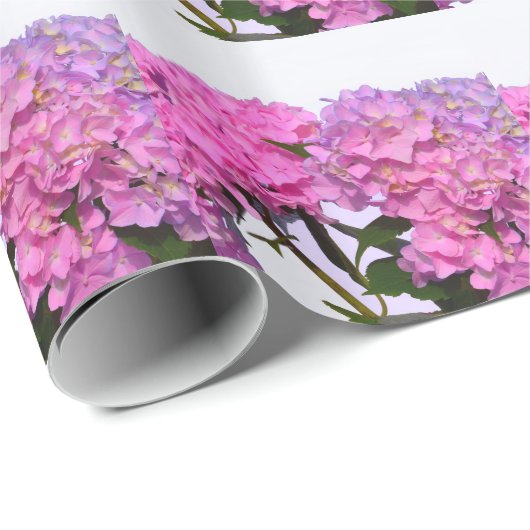 Elegante roze bloemen roze hydraea cadeaupapier (Rol Hoek)