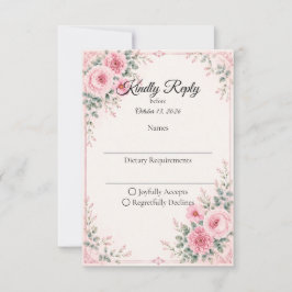 Elegante Roze Bloemen RSVP Kaartje