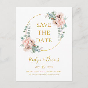 Elegante Roze Bloemen Save The Date Postkaart Uitnodiging Briefkaart