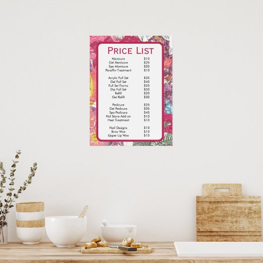 Elegante roze Bloemen Schoonheidssalon Menu Poster (Keuken)