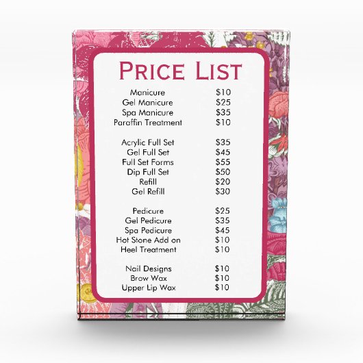 Elegante roze Bloemen Schoonheidssalon Menu Poster Fotoblokken (Voorkant)