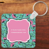 Elegante Roze Bloemen Sleutelhanger met Monogram (Achterkant)