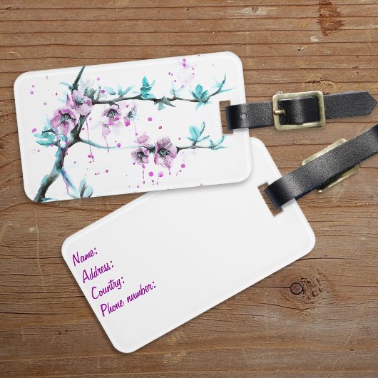 Elegante Roze Bloemen Spring Blossom Waterverf kun Bagagelabel