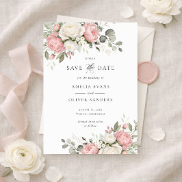 Elegante Roze Bloemen Trouw 'Save the Date' Kaart
