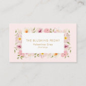 Elegante Roze Bloemen Trouwbloemist Visitekaartje (Voorkant)