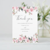 Elegante Roze Bloemen Trouwflat Dank u kaart (Staand voorkant)