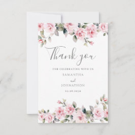 Elegante Roze Bloemen Trouwflat Dank u kaart