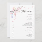 Elegante Roze Bloemen Trouwtafel Menu Kaart (Voorkant)