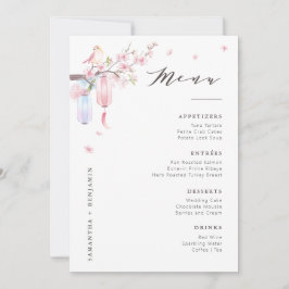 Elegante Roze Bloemen Trouwtafel Menu Kaart
