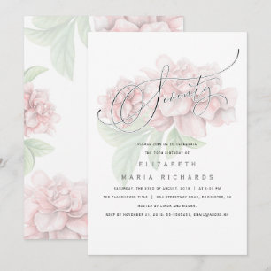 Elegante Roze Bloemen Typografie 70 Verjaardagsfee Kaart