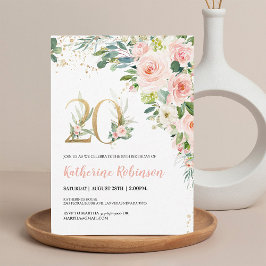 Elegante Roze Bloemen Uitnodiging voor Haar 20e Ve