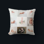 Elegante Roze Bloemen Verjaardag Multi Foto Kussen<br><div class="desc">kleine pompoen verjaart moderne roze en paarse fotocollage-uitnodiging. Modern ontwerp van scripttekst. Deel van een collectie. Voeg uw foto's en uw kinderen toe oud om volledig te personaliseren</div>