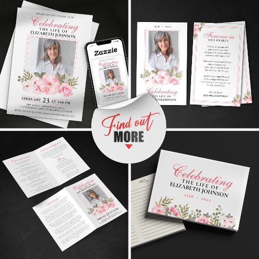 Elegante Roze Bloemen Viering van het Levensmonume Kaart