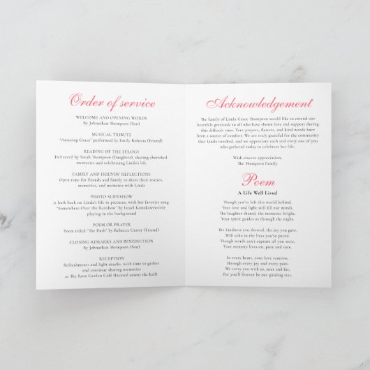 Elegante Roze Bloemen Viering van het Levensmonume Programma (Binnen)