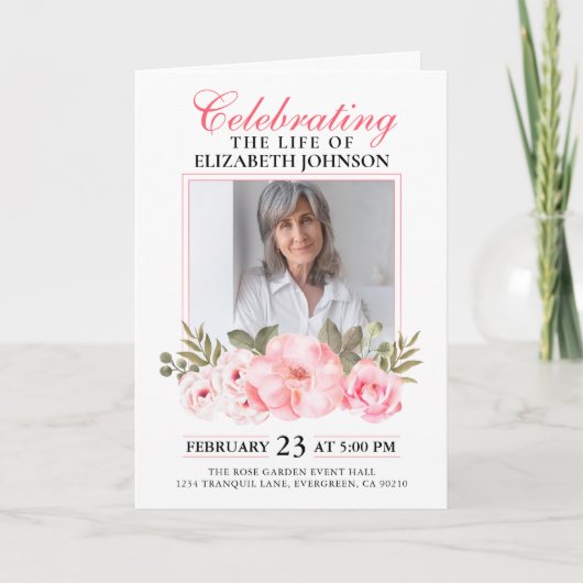 Elegante Roze Bloemen Viering van het Levensmonume Programma (Voorkant)