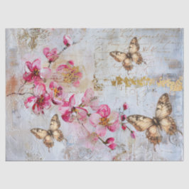 Elegante Roze Bloemen Vlinders Vintage Decoupage Tissuepapier