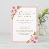 Elegante Roze Bloemen Vrijgezellenfeest Brunch Kaart (Staand voorkant)