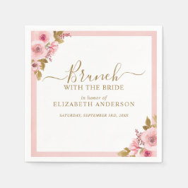 Elegante Roze Bloemen Vrijgezellenfeest Brunch Servet