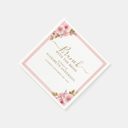 Elegante Roze Bloemen Vrijgezellenfeest Brunch Servet (Hoek)