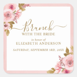 Elegante Roze Bloemen Vrijgezellenfeest Brunch Vierkante Sticker