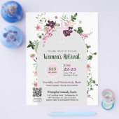 Elegante Roze Bloemen Vrouwen Kerk QR Code Retreat Flyer (Enkel)