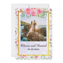 Elegante Roze Bloemen Watercolor Bruiloft