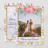 Elegante Roze Bloemen Watercolor Trouwdag Kaart (Voorkant / Achterkant)