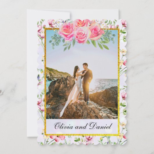Elegante Roze Bloemen Watercolor Trouwdag Kaart (Voorkant)