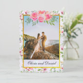 Elegante Roze Bloemen Watercolor Trouwdag Kaart (Staand voorkant)