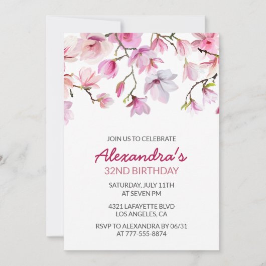 Elegante Roze Bloemen Waterverf 34ste verjaardag Kaart (Voorkant)