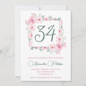 Elegante Roze Bloemen Waterverf 34ste verjaardag Kaart (Voorkant)