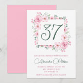 Elegante Roze Bloemen Waterverf 37ste verjaardag Kaart (Voorkant / Achterkant)