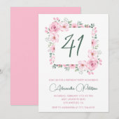 Elegante Roze Bloemen Waterverf 41ste verjaardag Kaart (Voorkant / Achterkant)