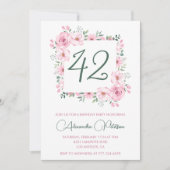Elegante Roze Bloemen Waterverf 42ste verjaardag Kaart (Voorkant)