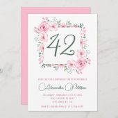Elegante Roze Bloemen Waterverf 42ste verjaardag Kaart (Voorkant / Achterkant)