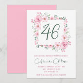 Elegante Roze Bloemen Waterverf 46ste verjaardag Kaart (Voorkant / Achterkant)