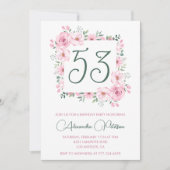 Elegante Roze Bloemen Waterverf 53ste verjaardag Kaart (Voorkant)
