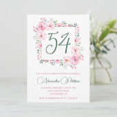 Elegante Roze Bloemen Waterverf 54ste verjaardag Kaart (Staand voorkant)